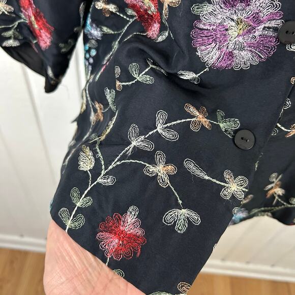 Silkland Petite Women Embroidered Top Blouse Artsy Boho Silk Black Size 14P - Picture 3 of 7